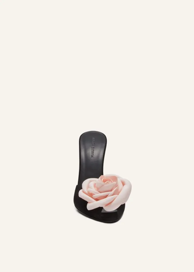 Shop Magda Butrym Shoes Flower Peep Toe Mules In Black Suede Shop Magda Butrym Shoes Flower Peep Toe Mules In Black Suede