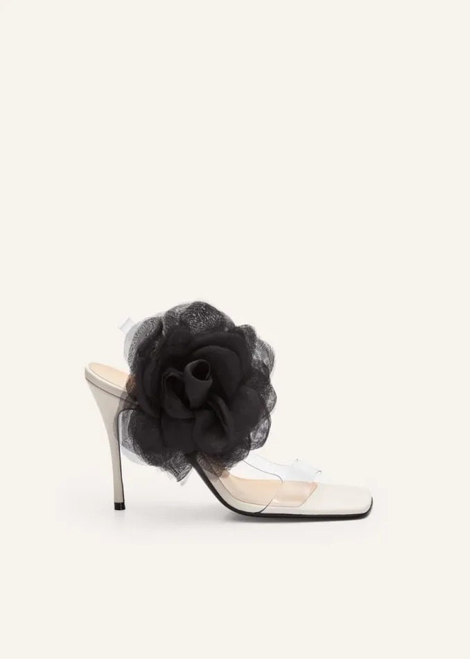 Shop Magda Butrym Shoes Organza Flower PVC Sandals In Cream Black