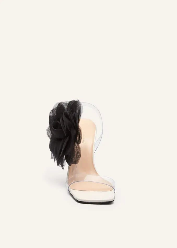 Shop Magda Butrym Shoes Organza Flower PVC Sandals In Cream Black Shop Magda Butrym Shoes Organza Flower PVC Sandals In Cream Black