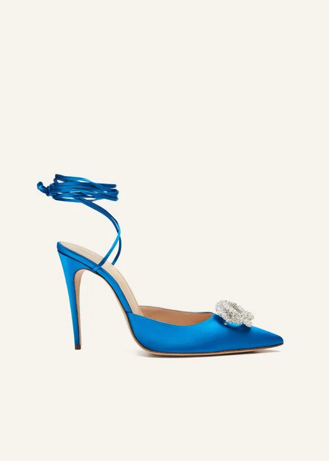 Shop Magda Butrym Shoes Pointedtoe Satin Mule Wrap Pumps In Electric Blue