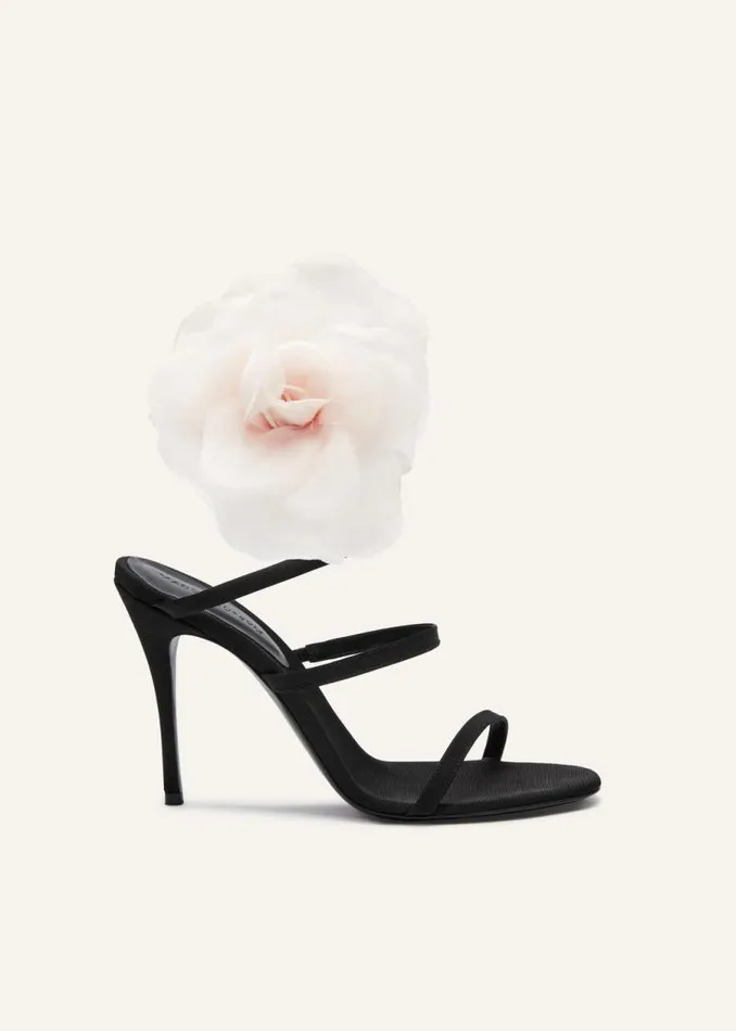 Shop Magda Butrym Shoes Silkorganza Pink Flower Heel Sandals In Black Satin