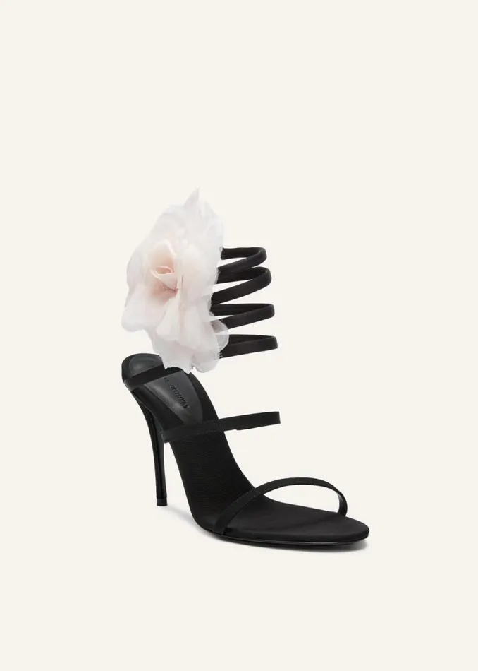 Shop Magda Butrym Shoes Silkorganza Pink Flower Heel Sandals In Black Satin