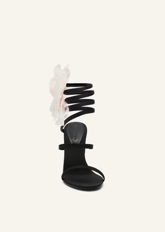 Shop Magda Butrym Shoes Silkorganza Pink Flower Heel Sandals In Black Satin