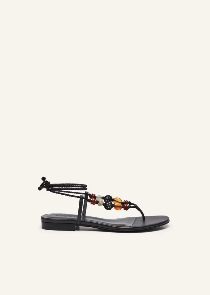 Shop Magda Butrym Shoes Wrap Around Flat Crochet Beads Sandals In Black