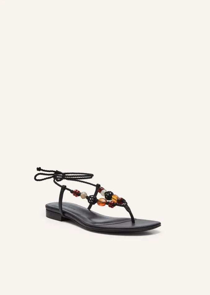 Shop Magda Butrym Shoes Wrap Around Flat Crochet Beads Sandals In Black Shop Magda Butrym Shoes Wrap Around Flat Crochet Beads Sandals In Black