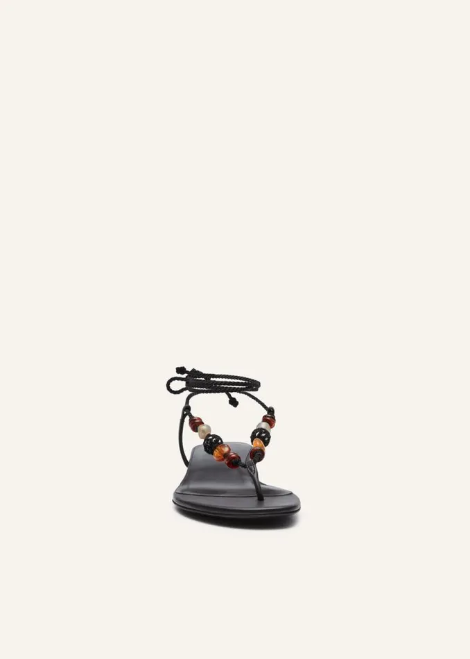Shop Magda Butrym Shoes Wrap Around Flat Crochet Beads Sandals In Black Shop Magda Butrym Shoes Wrap Around Flat Crochet Beads Sandals In Black