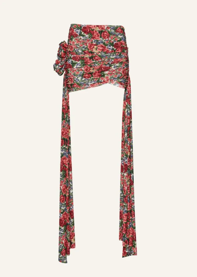 Shop Magda Butrym Skirts Double Sash Draped Mini Skirt In Red Floral Print