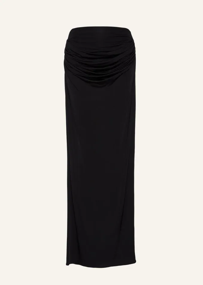Shop Magda Butrym Skirts Draped Low Waist Midi Skirt In Black