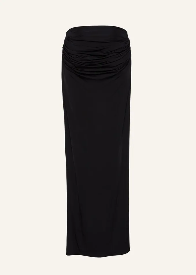 Shop Magda Butrym Skirts Draped Low Waist Midi Skirt In Black Shop Magda Butrym Skirts Draped Low Waist Midi Skirt In Black