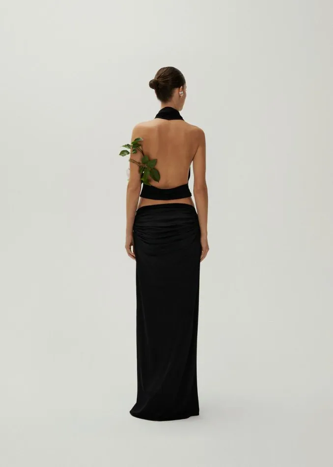 Shop Magda Butrym Skirts Draped Low Waist Midi Skirt In Black Shop Magda Butrym Skirts Draped Low Waist Midi Skirt In Black