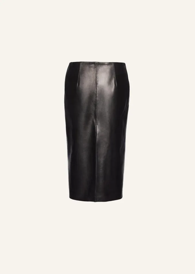 Shop Magda Butrym Skirts Lowwaist Leather Midi Skirt In Black Shop Magda Butrym Skirts Lowwaist Leather Midi Skirt In Black