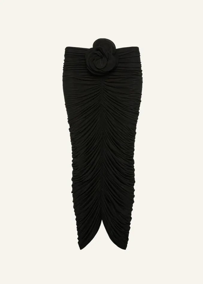 Shop Magda Butrym Skirts Ruched Rose Appliqu Midi Skirt In Black