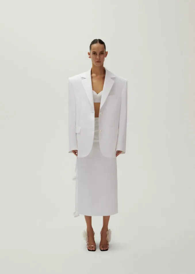 Shop Magda Butrym Tailoring And Suits Classic Oversized Cotton Blazer In White Shop Magda Butrym Tailoring And Suits Classic Oversized Cotton Blazer In White