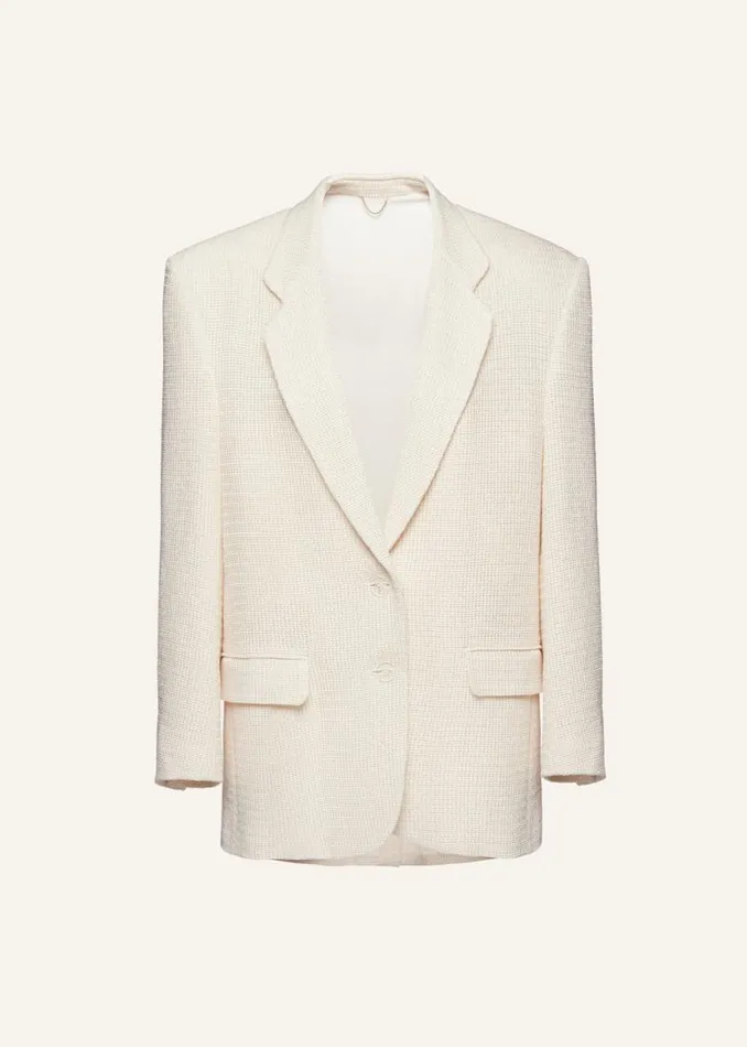 Shop Magda Butrym Tailoring And Suits Tailored Oversized Handwoven Blazer In Cream