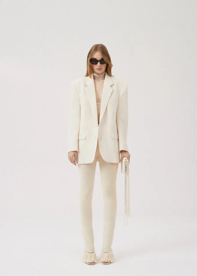 Shop Magda Butrym Tailoring And Suits Tailored Oversized Handwoven Blazer In Cream Shop Magda Butrym Tailoring And Suits Tailored Oversized Handwoven Blazer In Cream