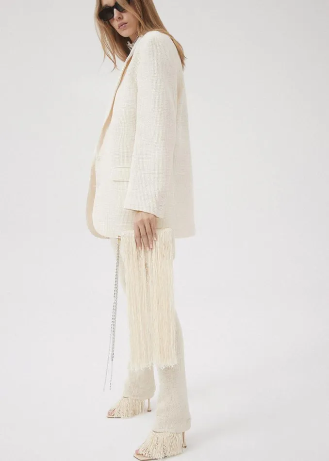 Shop Magda Butrym Tailoring And Suits Tailored Oversized Handwoven Blazer In Cream Shop Magda Butrym Tailoring And Suits Tailored Oversized Handwoven Blazer In Cream
