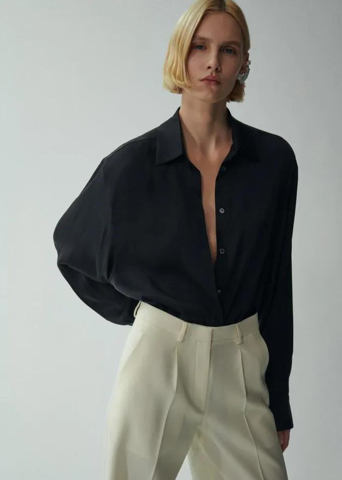 Shop Magda Butrym Tops Classic Silk Shirt In Black Shop Magda Butrym Tops Classic Silk Shirt In Black