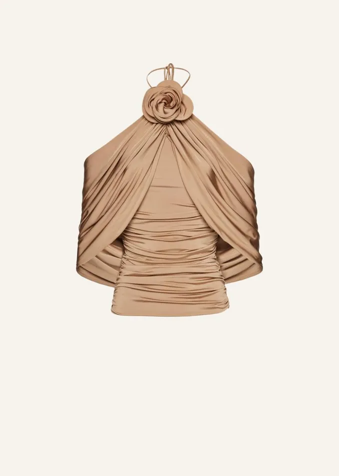 Shop Magda Butrym Tops Flower Appliqu Wrap Blouse In Beige