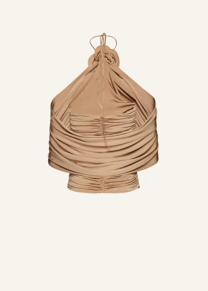 Shop Magda Butrym Tops Flower Appliqu Wrap Blouse In Beige Shop Magda Butrym Tops Flower Appliqu Wrap Blouse In Beige