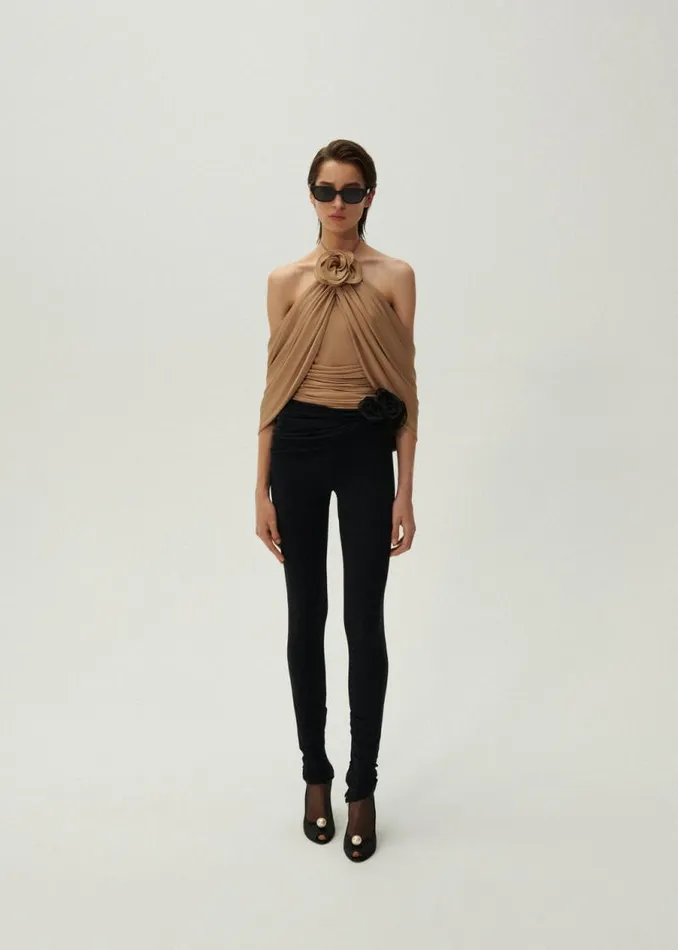 Shop Magda Butrym Tops Flower Appliqu Wrap Blouse In Beige Shop Magda Butrym Tops Flower Appliqu Wrap Blouse In Beige