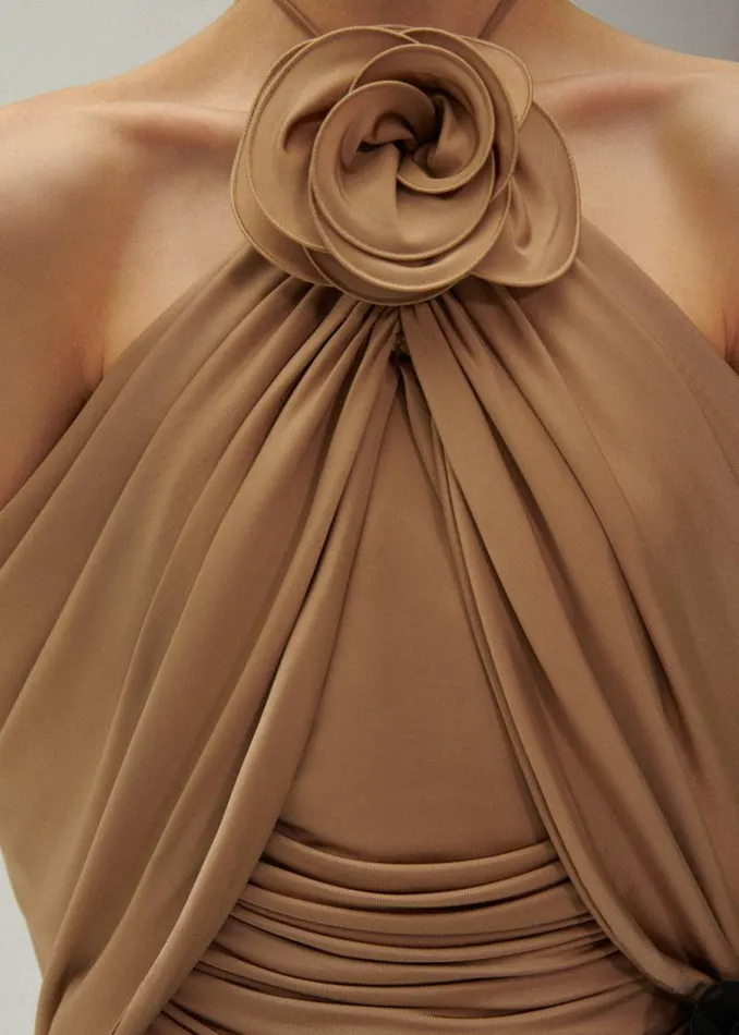 Shop Magda Butrym Tops Flower Appliqu Wrap Blouse In Beige Shop Magda Butrym Tops Flower Appliqu Wrap Blouse In Beige