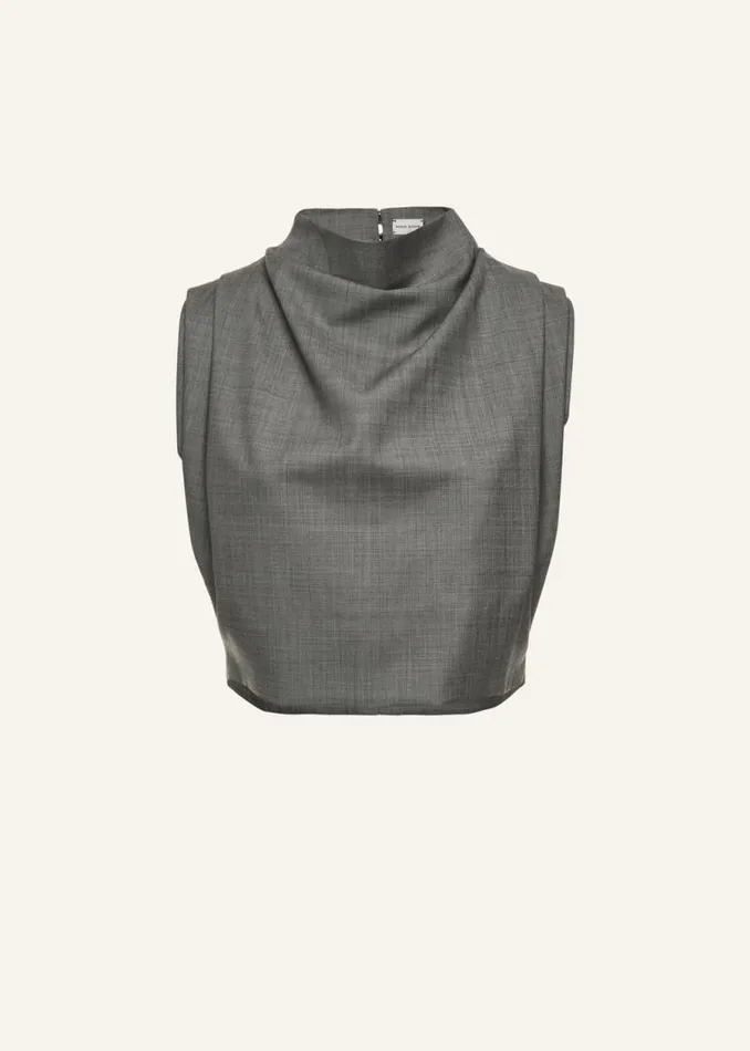 Shop Magda Butrym Tops High Neck Technical Blouse In Grey