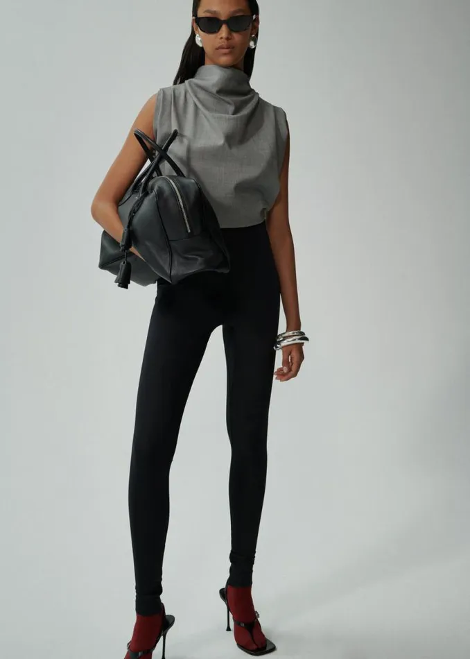 Shop Magda Butrym Tops High Neck Technical Blouse In Grey Shop Magda Butrym Tops High Neck Technical Blouse In Grey