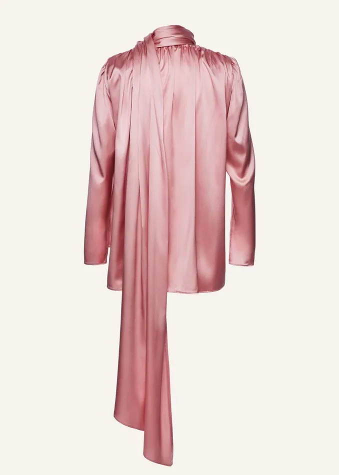 Shop Magda Butrym Tops Long Sleeve Draped Silk Blouse In Pink Shop Magda Butrym Tops Long Sleeve Draped Silk Blouse In Pink