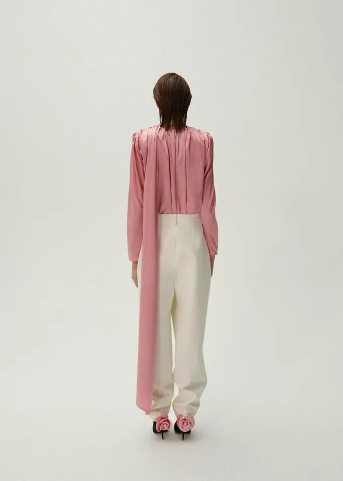 Shop Magda Butrym Tops Long Sleeve Draped Silk Blouse In Pink Shop Magda Butrym Tops Long Sleeve Draped Silk Blouse In Pink