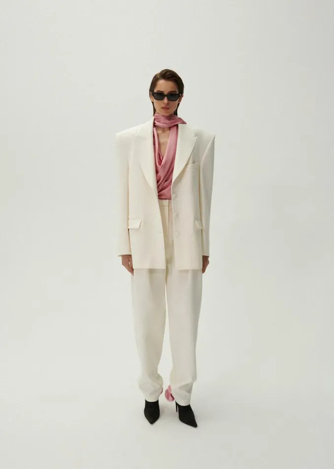 Shop Magda Butrym Tops Long Sleeve Draped Silk Blouse In Pink Shop Magda Butrym Tops Long Sleeve Draped Silk Blouse In Pink