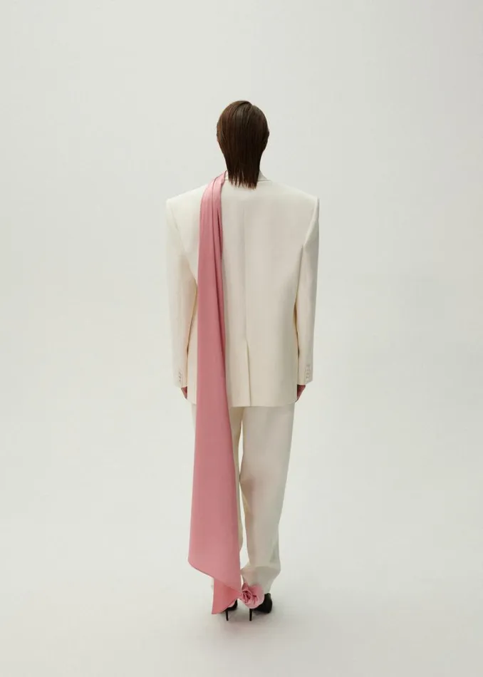Shop Magda Butrym Tops Long Sleeve Draped Silk Blouse In Pink Shop Magda Butrym Tops Long Sleeve Draped Silk Blouse In Pink