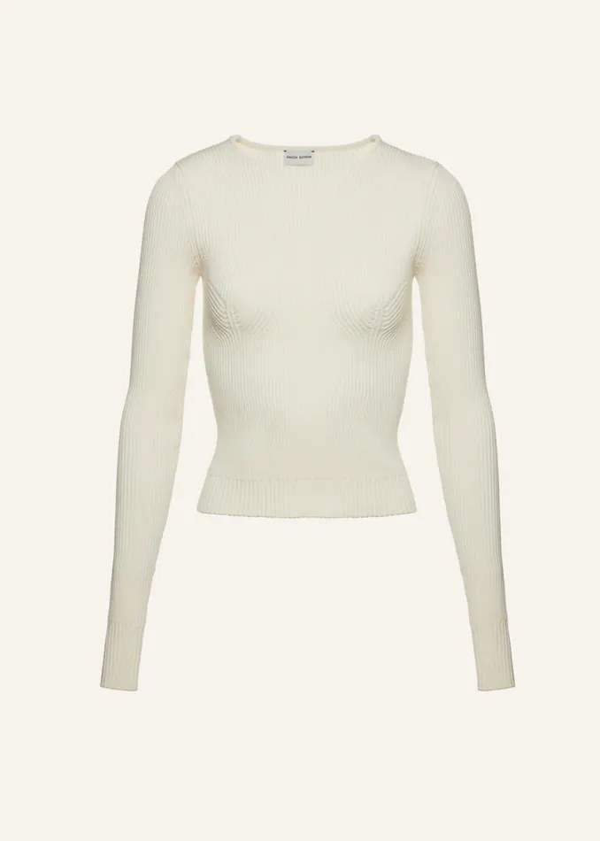 Shop Magda Butrym Tops Sculpted Rib Knit Top In Cream