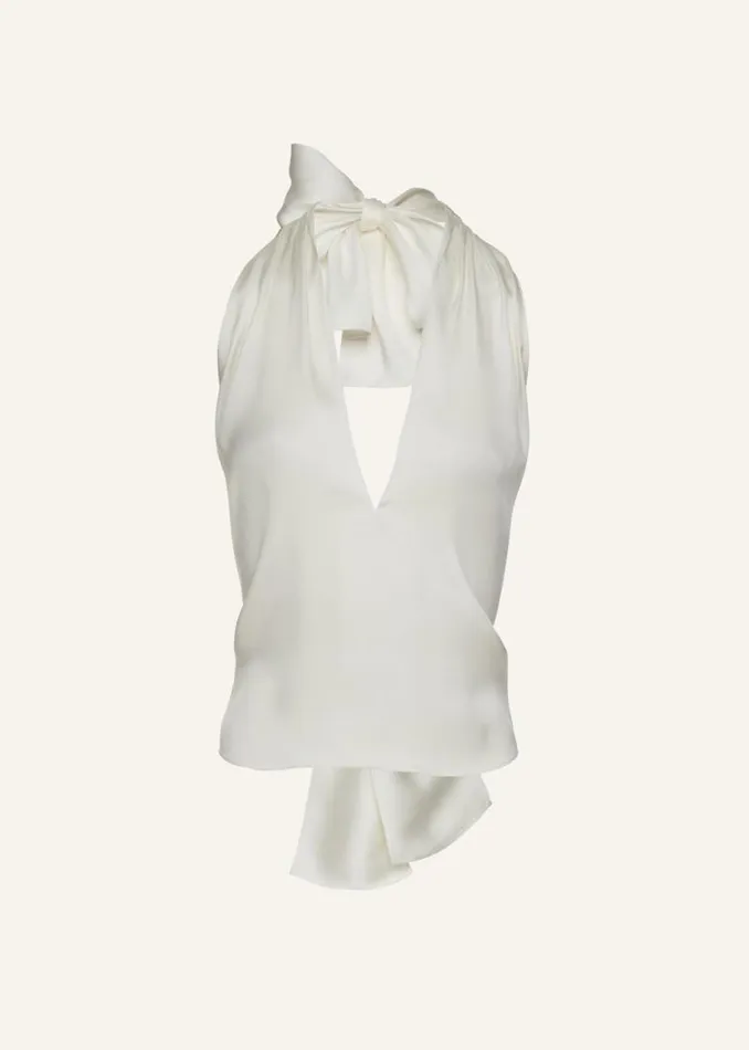 Shop Magda Butrym Tops Silk Halter Top In Cream