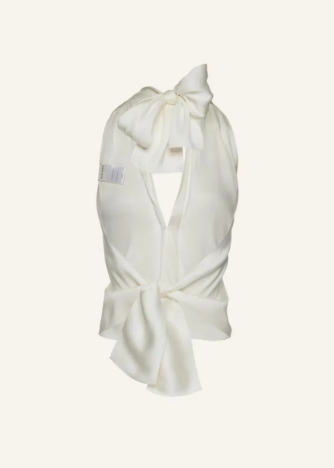 Shop Magda Butrym Tops Silk Halter Top In Cream Shop Magda Butrym Tops Silk Halter Top In Cream