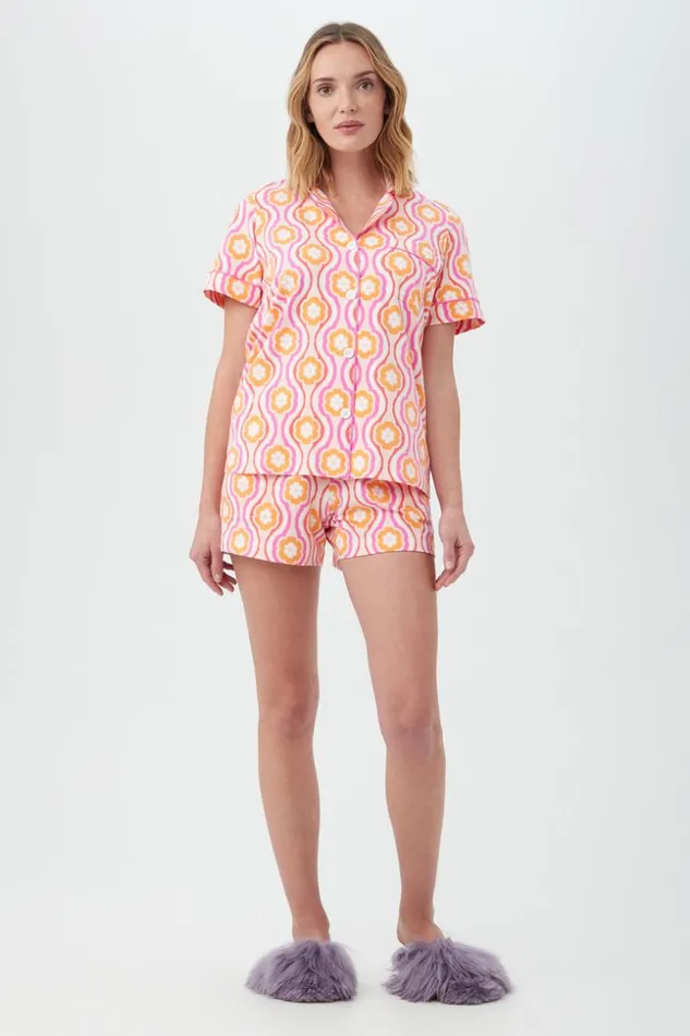 SHOP Trina Turk WOMEN039S SLEEPWEAR FLOWER SWIRL WOMEN039S SHORT SLEEVE SHORTY JERSEY PJ SET