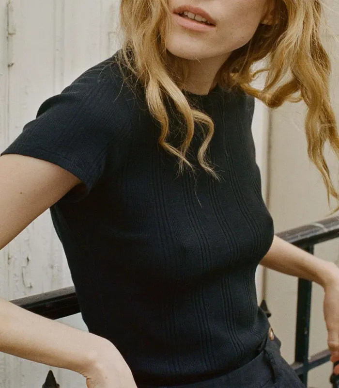 Shop VIVI CASHMERE BLEND TEE Black DEN Tees