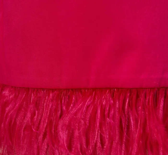 Short Dresses Womens Adrianna Papell Charmeuse Tuxedo Short Sheath Cocktail Dress With Feather Trim In Bright Rose