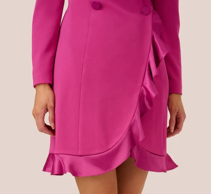 Short Dresses Womens Adrianna Papell Crepe Tuxedo Dress With Ruffled Details In Raspberry Chill