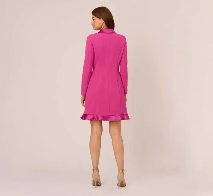 Short Dresses Womens Adrianna Papell Crepe Tuxedo Dress With Ruffled Details In Raspberry Chill