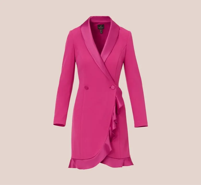Short Dresses Womens Adrianna Papell Crepe Tuxedo Dress With Ruffled Details In Raspberry Chill