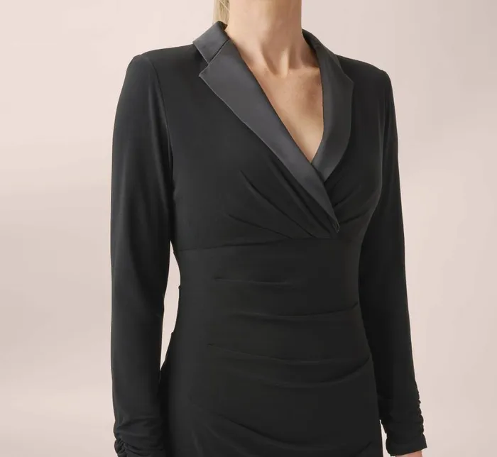 Short Dresses Womens Adrianna Papell Jersey And Satin Short Sheath Tuxedo Dress In Black