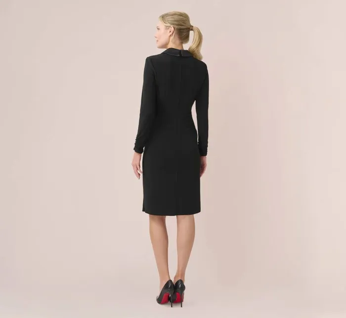 Short Dresses Womens Adrianna Papell Jersey And Satin Short Sheath Tuxedo Dress In Black