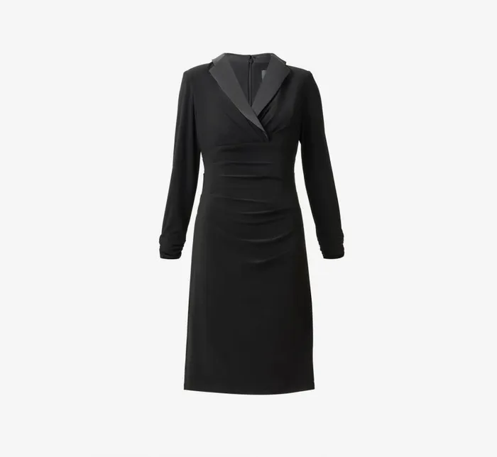 Short Dresses Womens Adrianna Papell Jersey And Satin Short Sheath Tuxedo Dress In Black