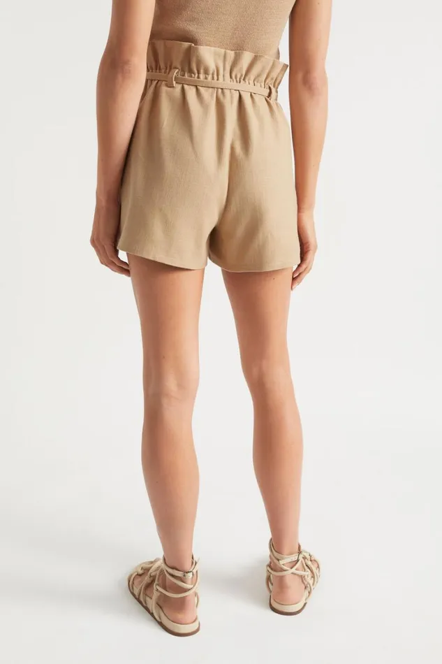 Shorts Woman Seed Heritage Textured Paperbag Tie Short Light Chestnut