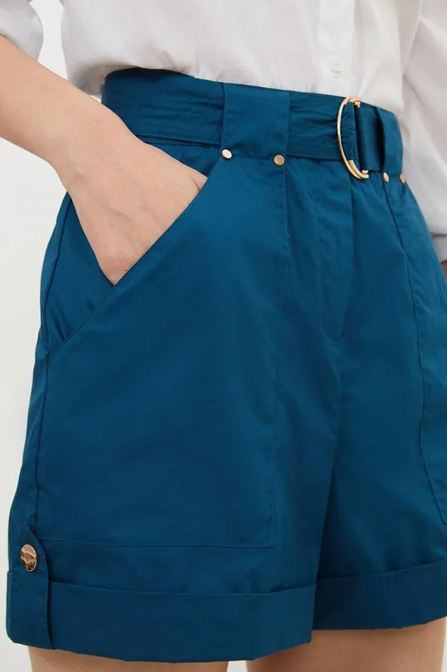 Shorts Women Karen Millen Cotton Sateen Woven Cargo Shorts Navy