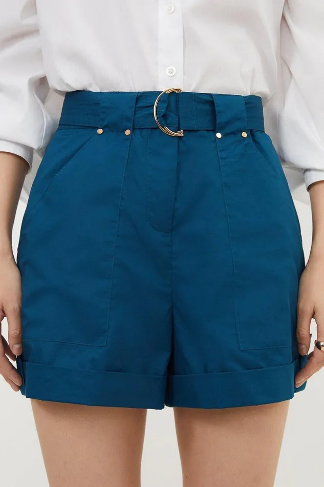 Shorts Women Karen Millen Cotton Sateen Woven Cargo Shorts Navy
