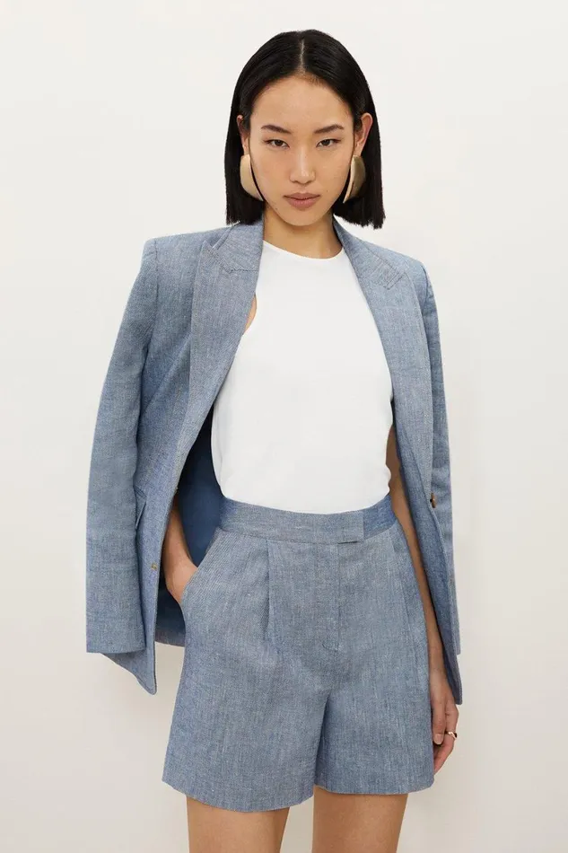 Shorts Women Karen Millen Denim Look Linen Tailored Shorts Blue