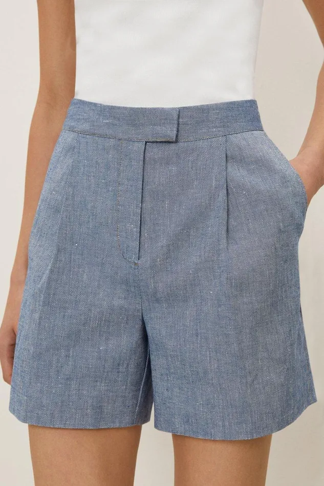 Shorts Women Karen Millen Denim Look Linen Tailored Shorts Blue