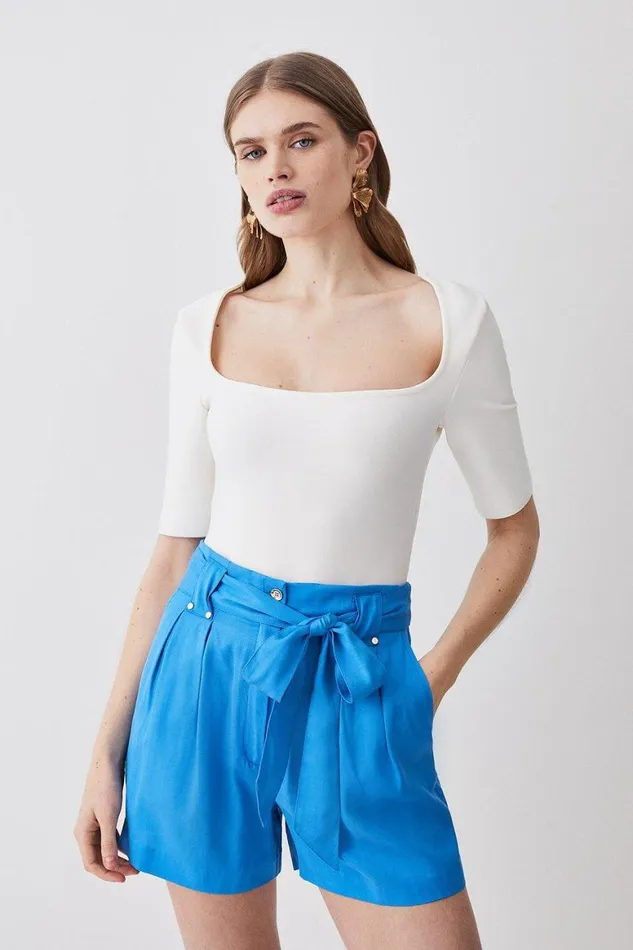 Shorts Women Karen Millen Premium Linen Viscose Woven Shorts Blue
