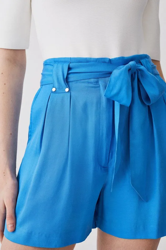Shorts Women Karen Millen Premium Linen Viscose Woven Shorts Blue